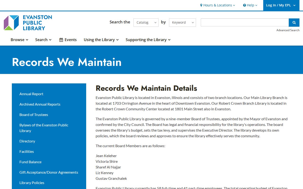 Evanston Public Library directory microfilm and obituary records page