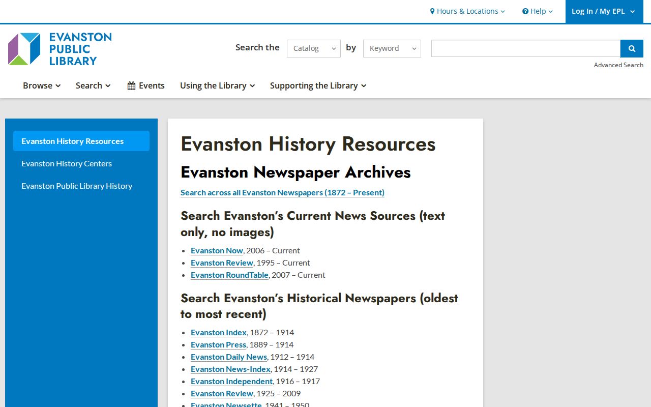 Evanston residents directory library local history resources