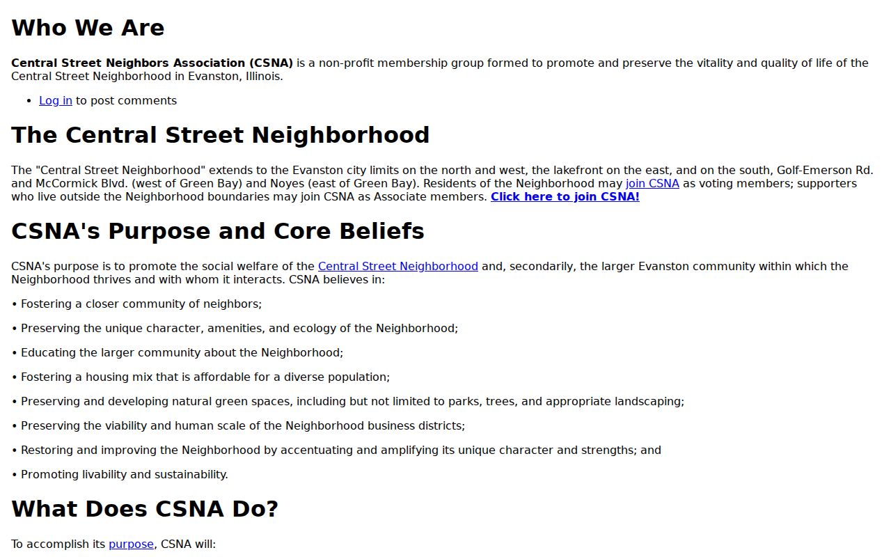 Evanston neighbors Central Street neighborhood boundary