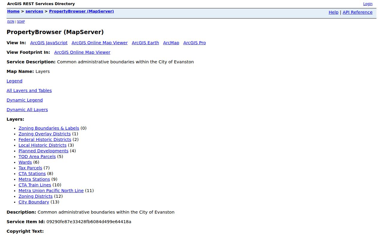 Evanston street directory Property Browser parcel layers
