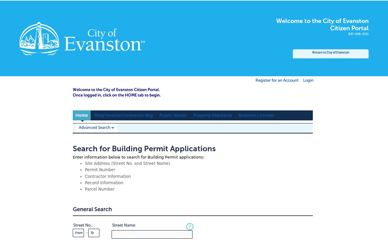 Evanston street directory building permit address search