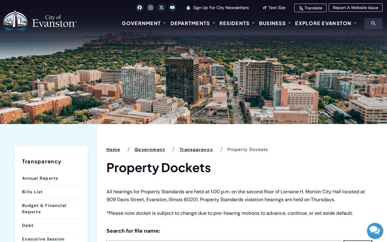 Evanston street directory Property Standards dockets