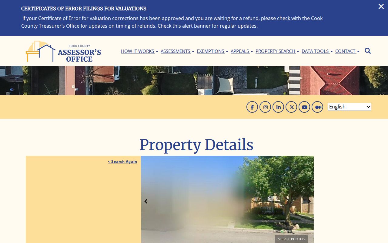 Evanston street directory sample Cook County parcel property card